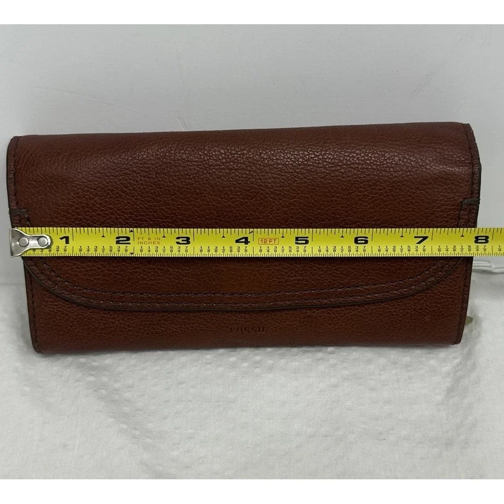Brown Fossil Cleo Clutch Wallet - Genuine Cow Hide Leather Coin purse Pebbled 8